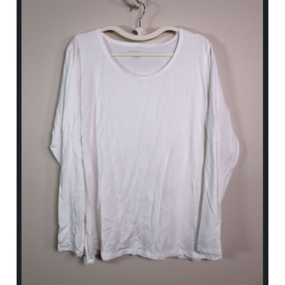 Lands' End Women's 1X 16W-18W White Long Sleeve T-Shirt Cotton Blend